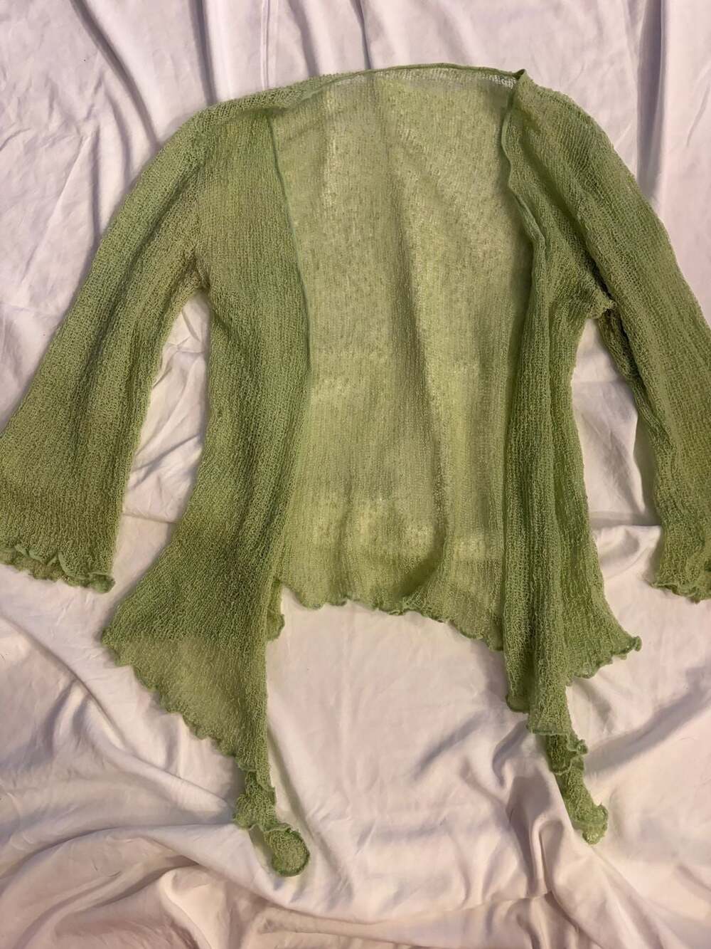 Shu Shi Viscose Sheer Shrug Cardigan Green Hand Made